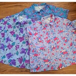 Vintage NEW Womens Top Lot of 3 Floral Polyester Pockets Shirley Buttons 3X NWT